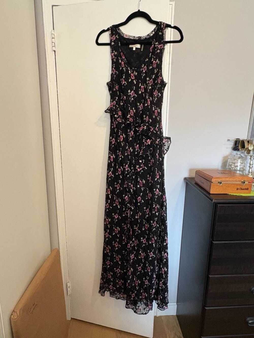 LoveShackFancy black pink floral maxi dress - size large